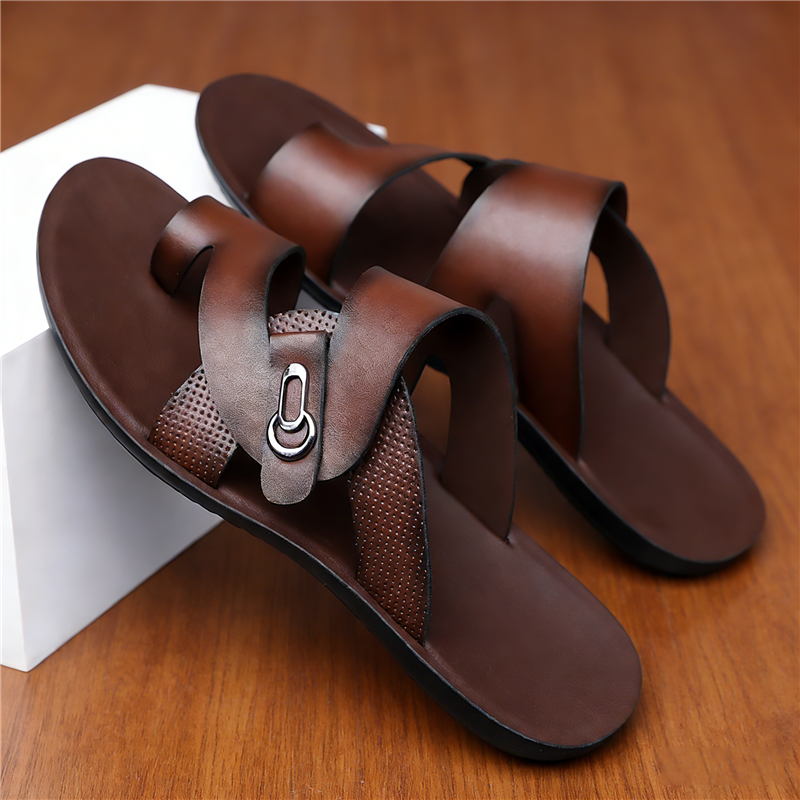 Arman Leather Slide Sandals Modern Toe Post Casual Footwear