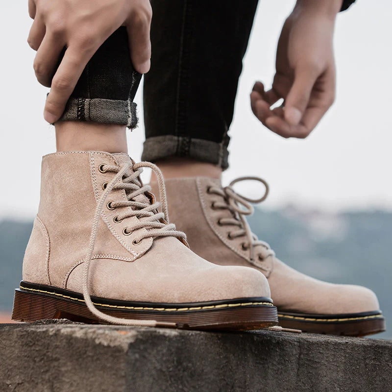 Bennetton Men's Lace-Up Suede Boots with Cushioned Insole & Durable Outsole