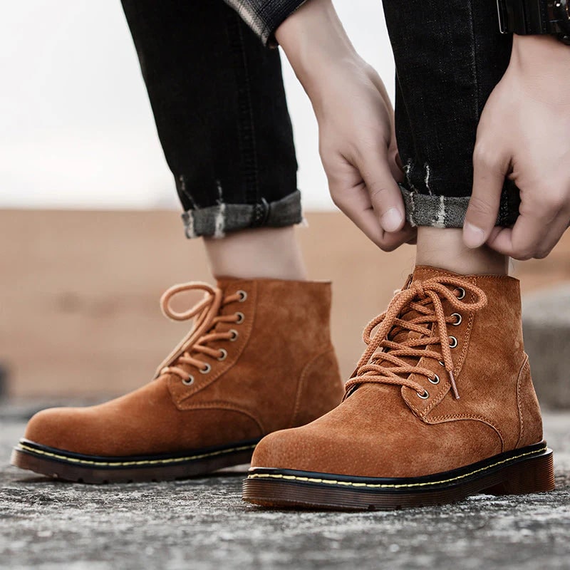 Bennetton Men's Lace-Up Suede Boots with Cushioned Insole & Durable Outsole
