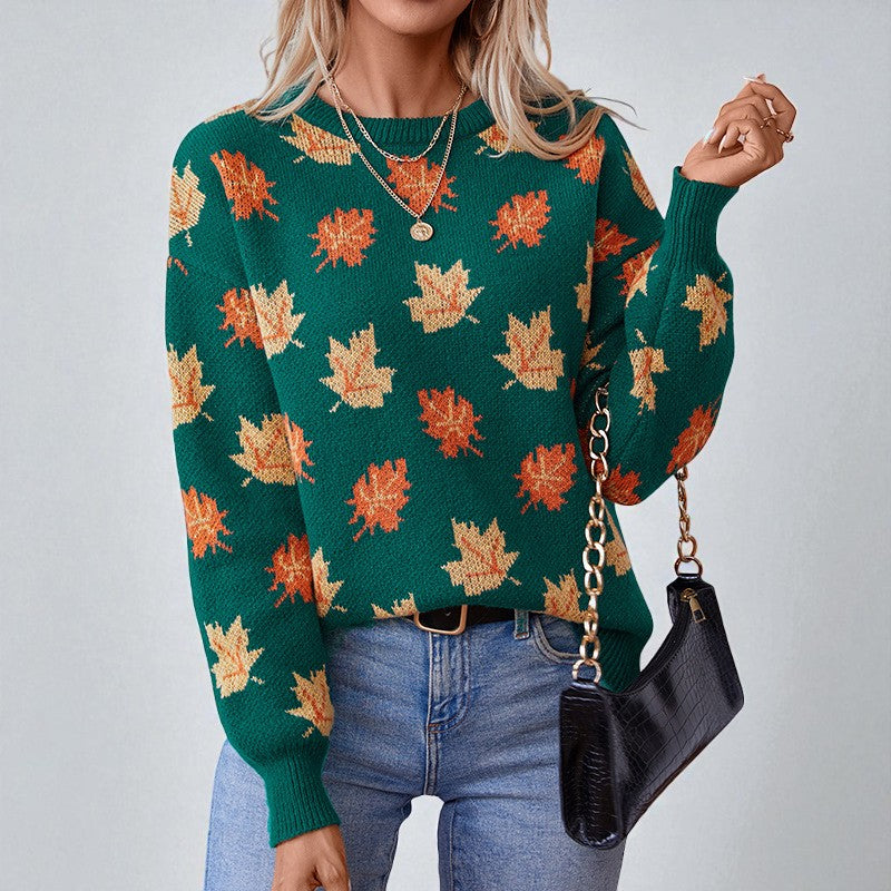 Avery Maplewood Women's Pullover Sweater – Fall Leaf Design