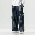Dawson Men's Relaxed Fit Cargo Pants – Patchwork Denim with Contrast Stitching