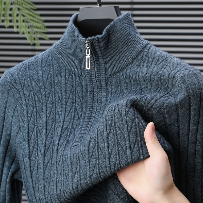 Canyon Men's Wool Blend Quarter-Zip Sweater with Ribbed Texture