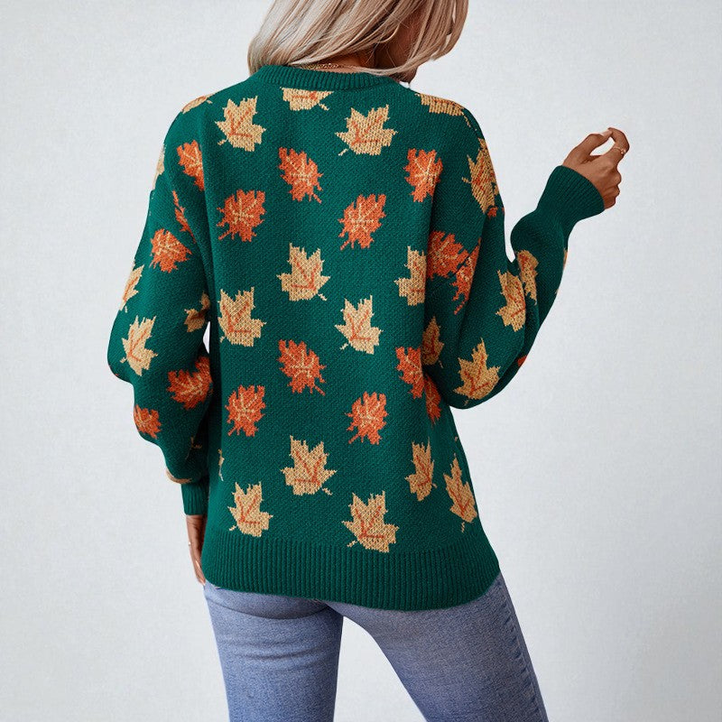 Avery Maplewood Women's Pullover Sweater – Fall Leaf Design