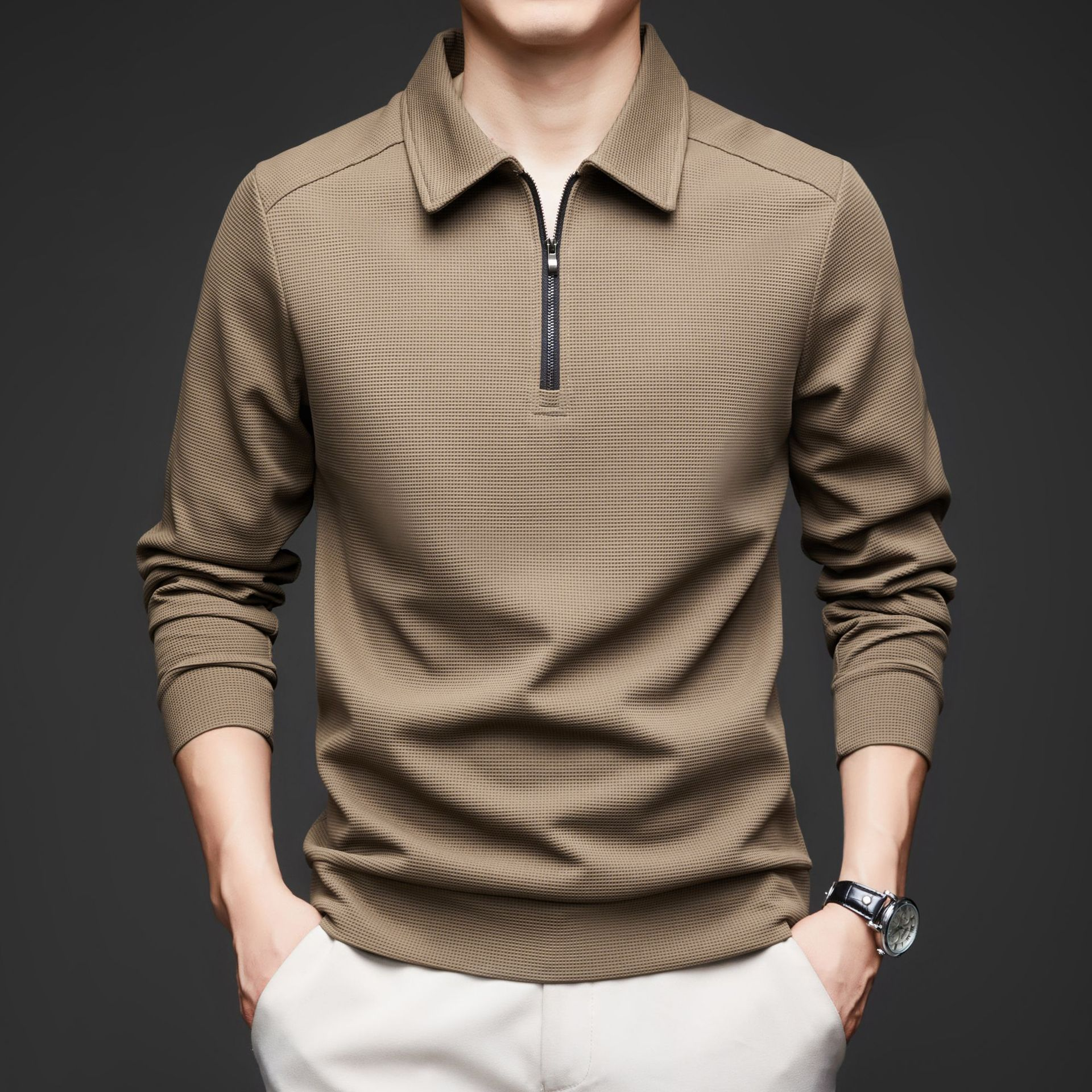Easton Men's Tailored Fit Textured Stretch Knit Quarter Zip Pullover