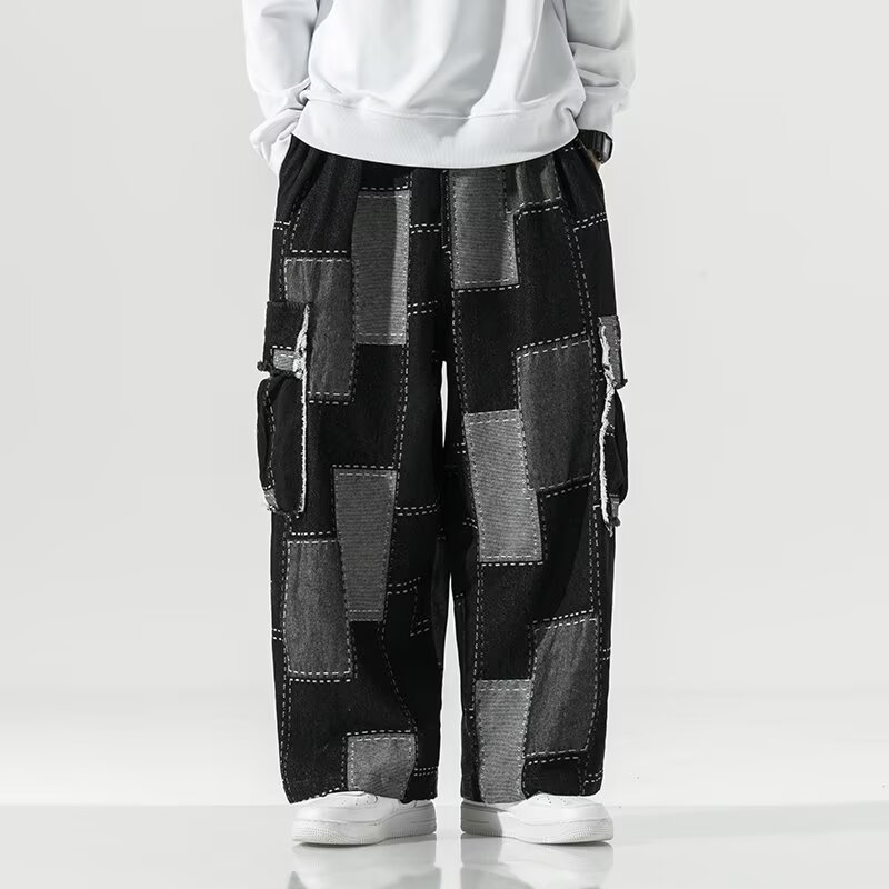 Dawson Men's Relaxed Fit Cargo Pants – Patchwork Denim with Contrast Stitching