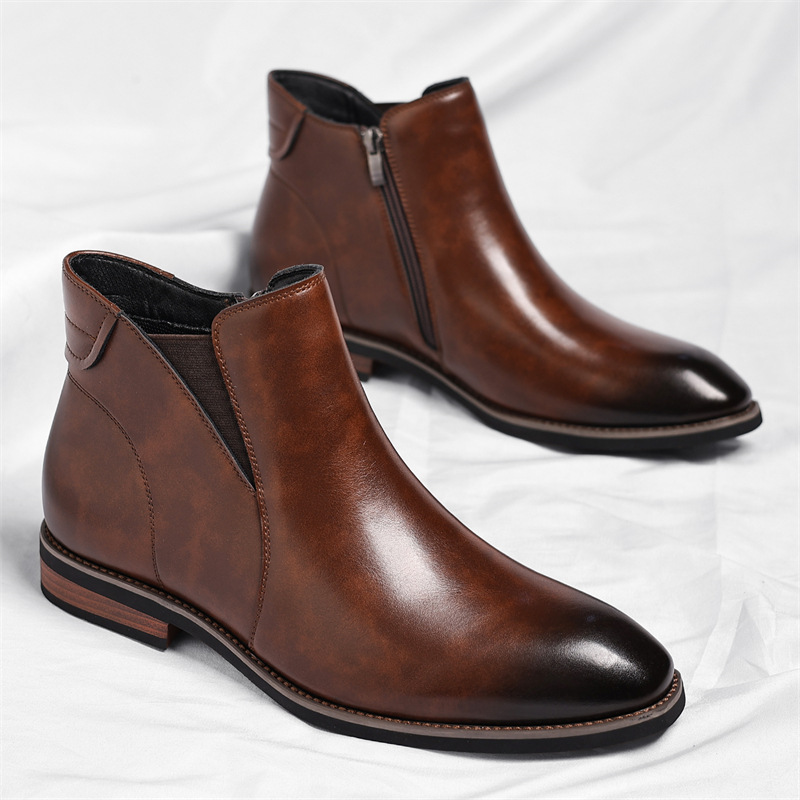 Caleb Men's Genuine Leather Slip-On Chelsea Boots with Cushioned Insole