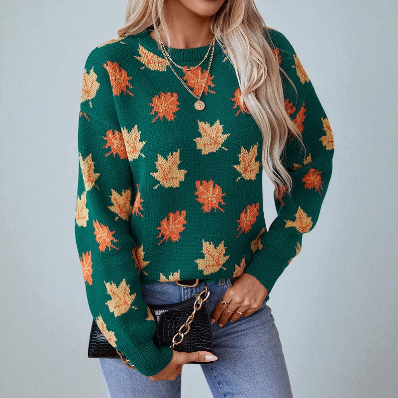 Avery Maplewood Women's Pullover Sweater – Fall Leaf Design