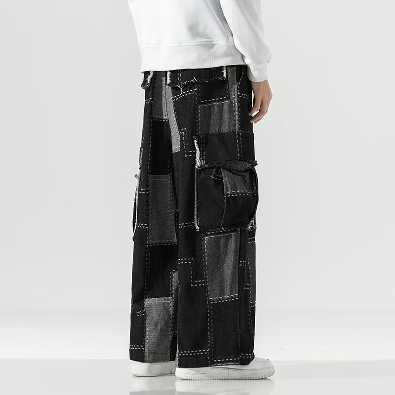 Dawson Men's Relaxed Fit Cargo Pants – Patchwork Denim with Contrast Stitching