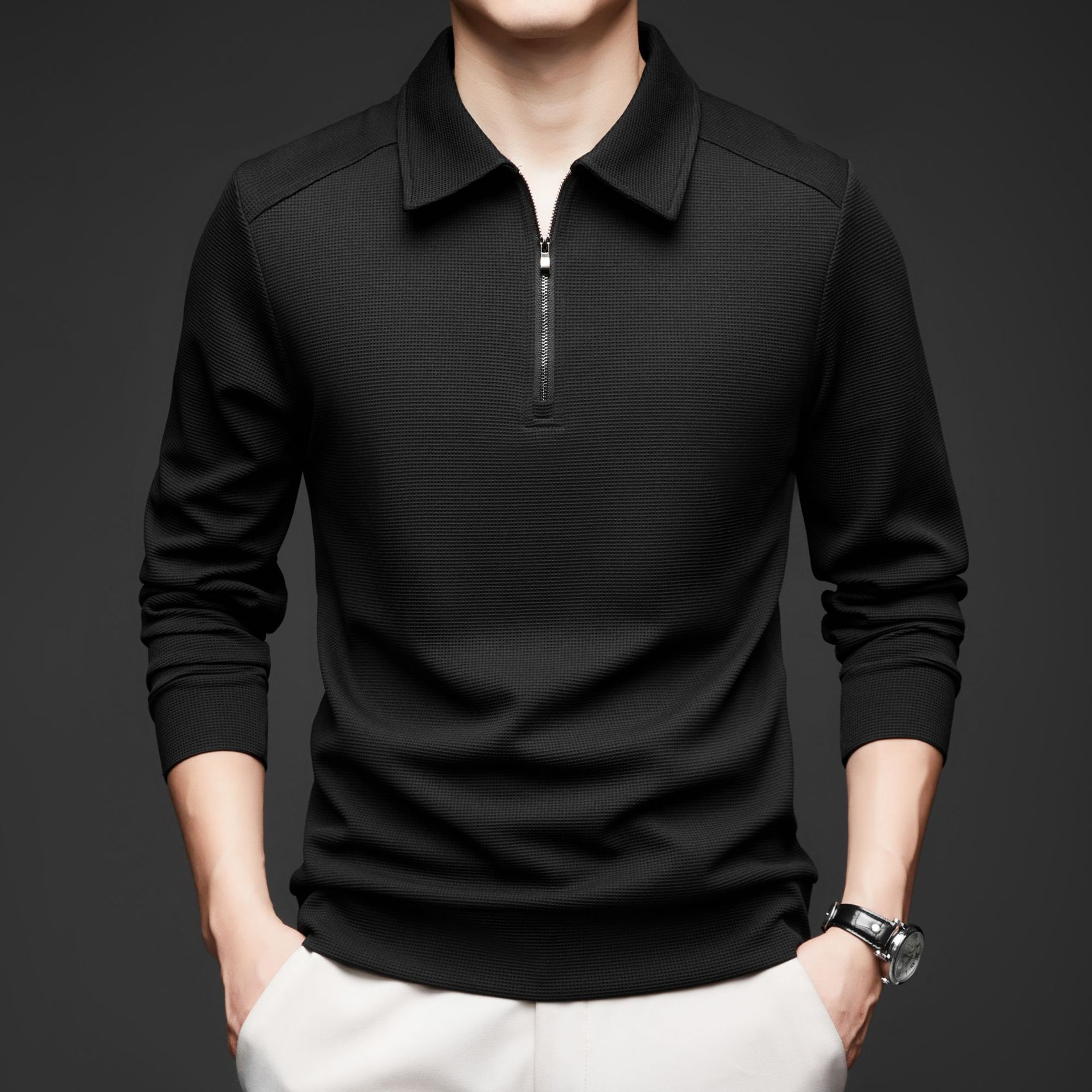 Easton Men's Tailored Fit Textured Stretch Knit Quarter Zip Pullover