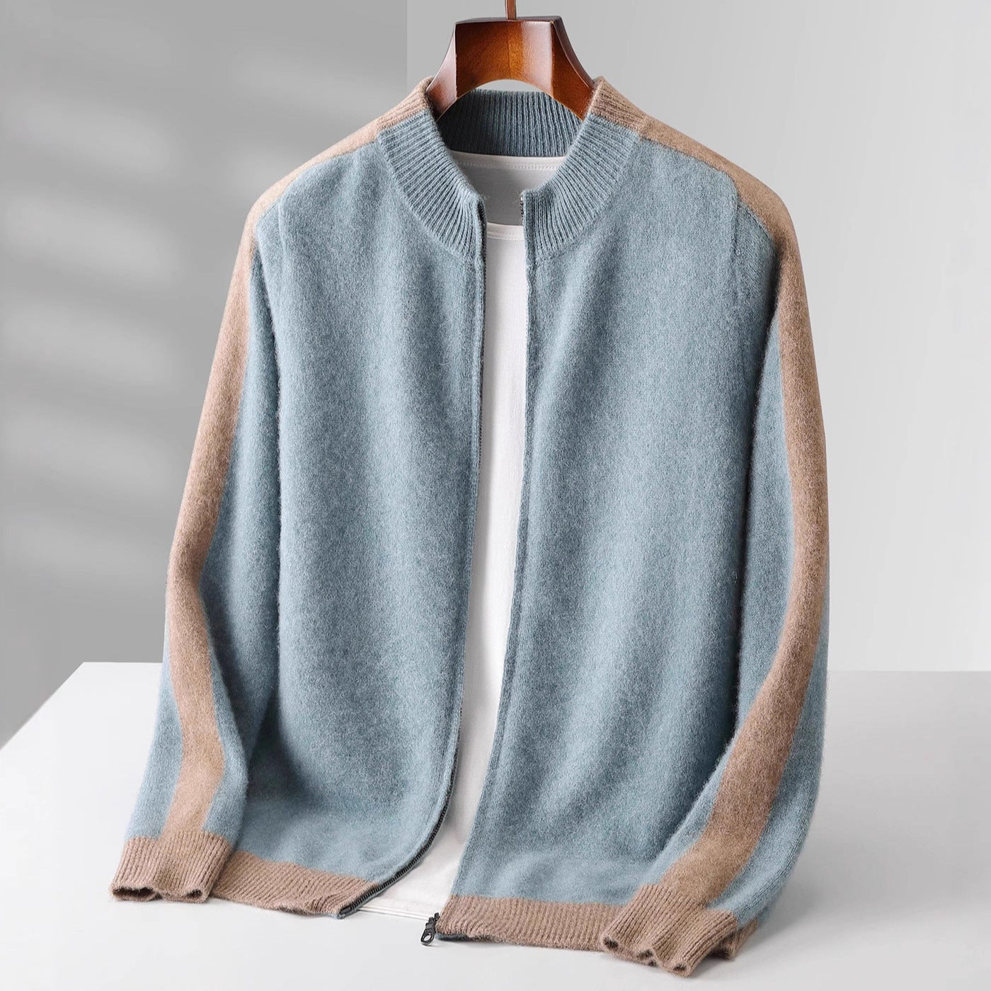 Elly Men's Lightweight Cashmere Jacket – Zip-Up with Contrasting Sleeve Design