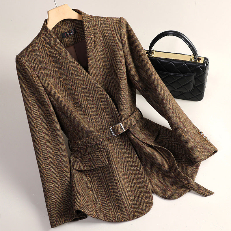 Aiko Women's Wool Jacket – Kimono-Style Outerwear with Obi Belt