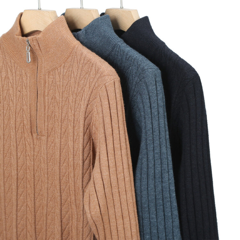 Canyon Men's Wool Blend Quarter-Zip Sweater with Ribbed Texture