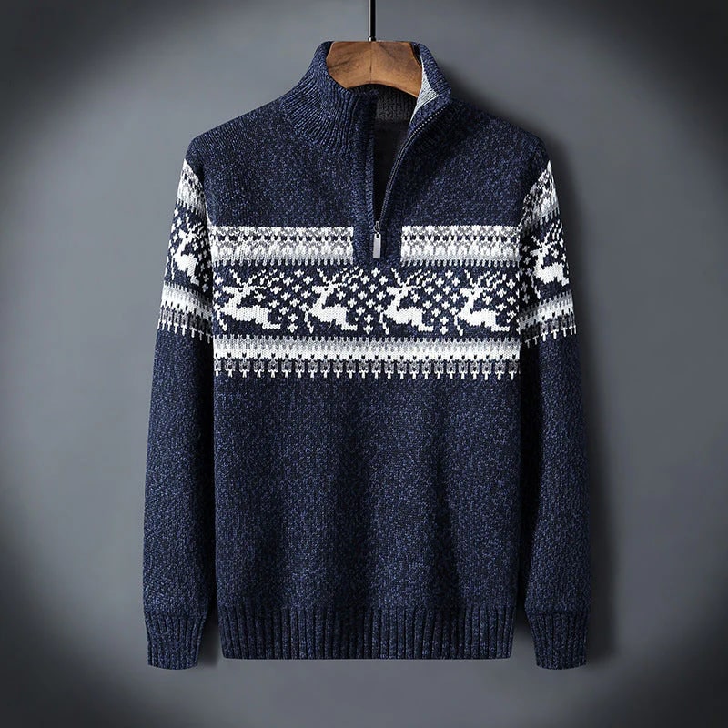Aldrey Men's Wool Knit Quarter-Zip Christmas Sweater Pullover