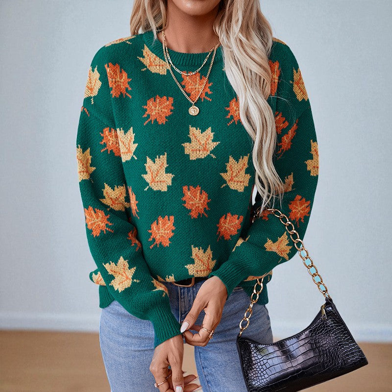 Avery Maplewood Women's Pullover Sweater – Fall Leaf Design