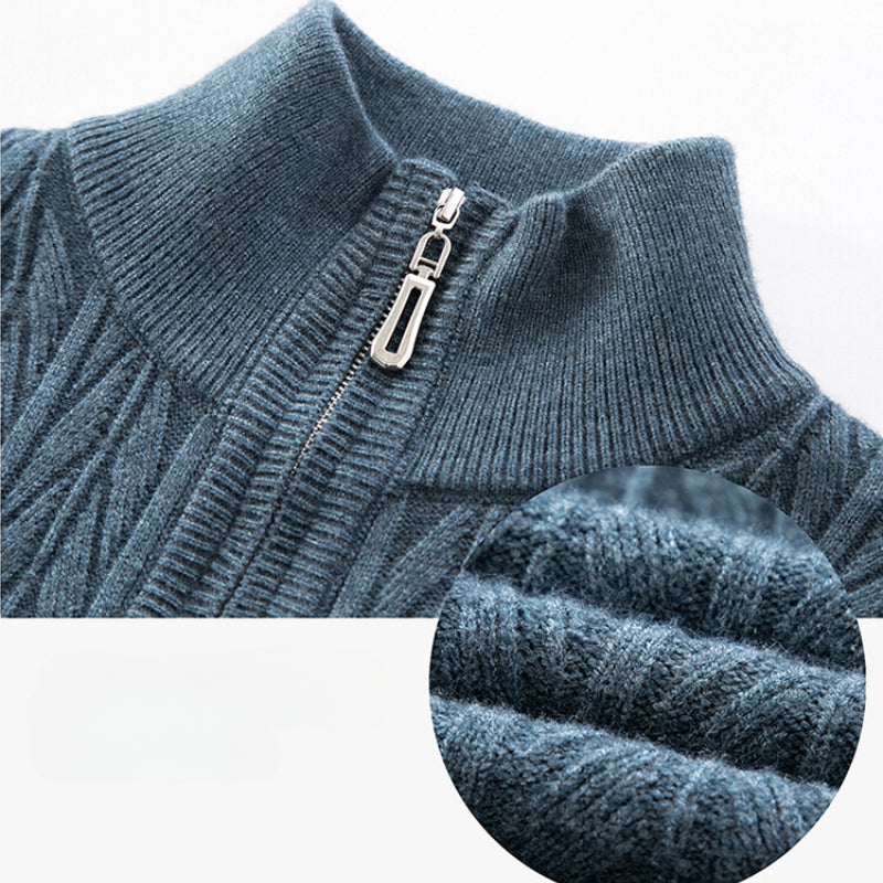 Canyon Men's Wool Blend Quarter-Zip Sweater with Ribbed Texture