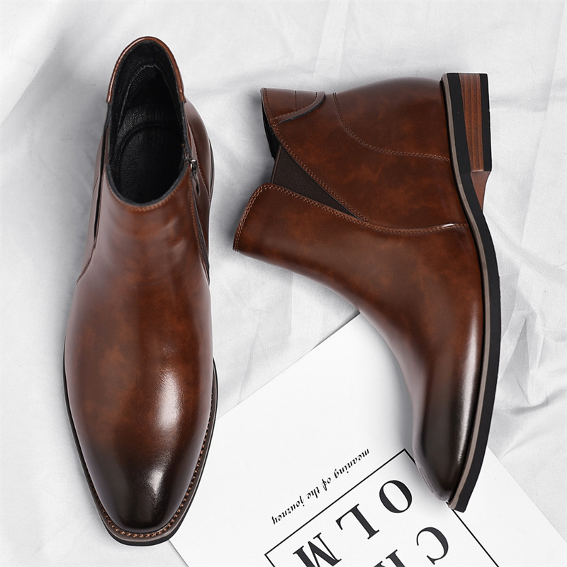 Caleb Men's Genuine Leather Slip-On Chelsea Boots with Cushioned Insole