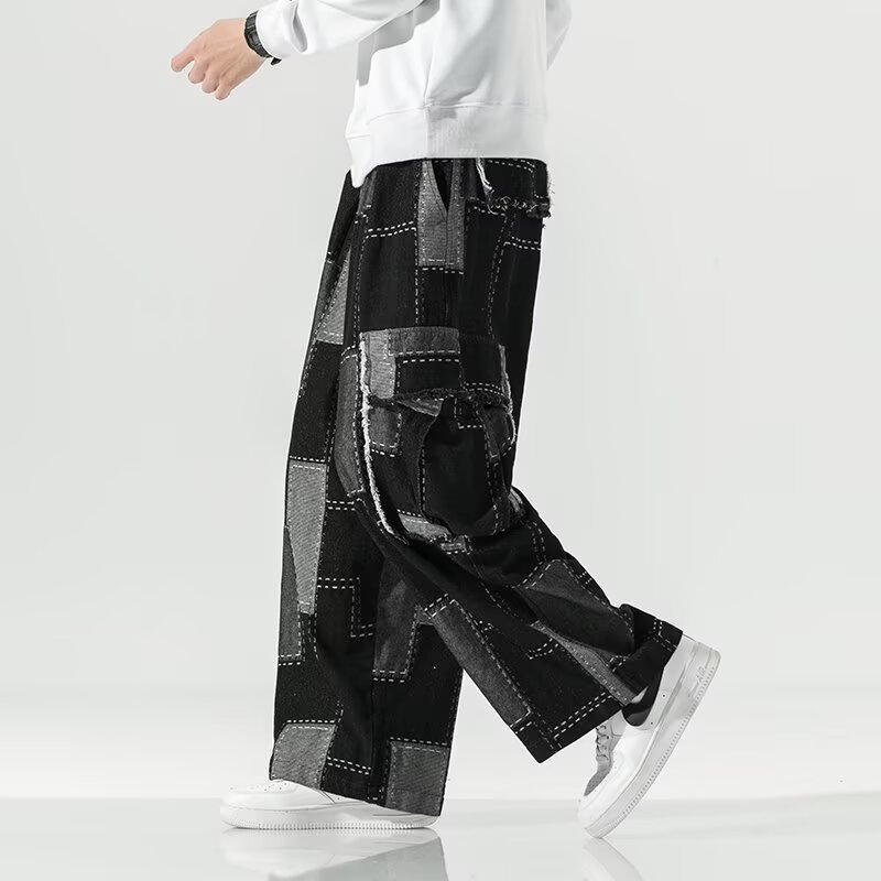 Dawson Men's Relaxed Fit Cargo Pants – Patchwork Denim with Contrast Stitching