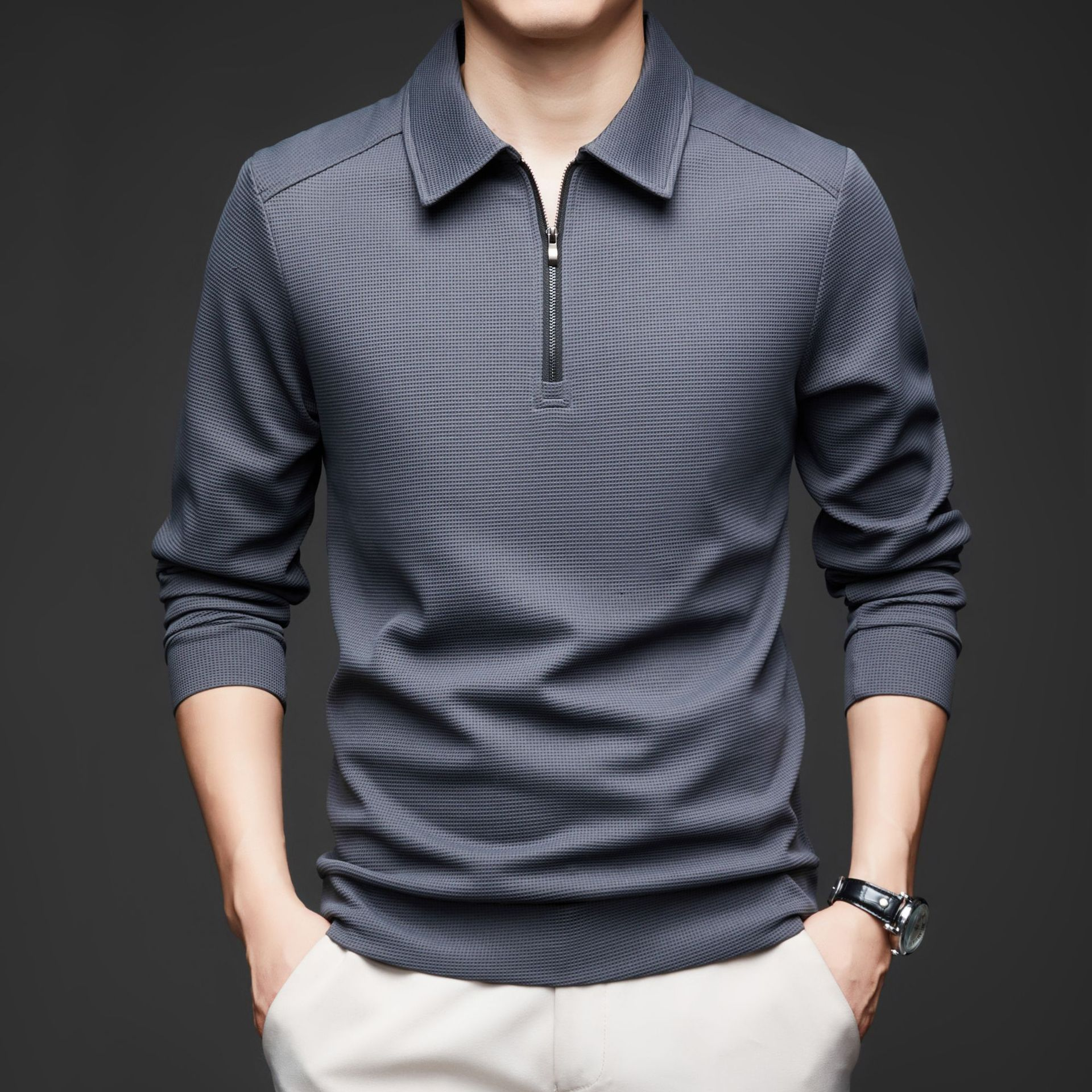 Easton Men's Tailored Fit Textured Stretch Knit Quarter Zip Pullover