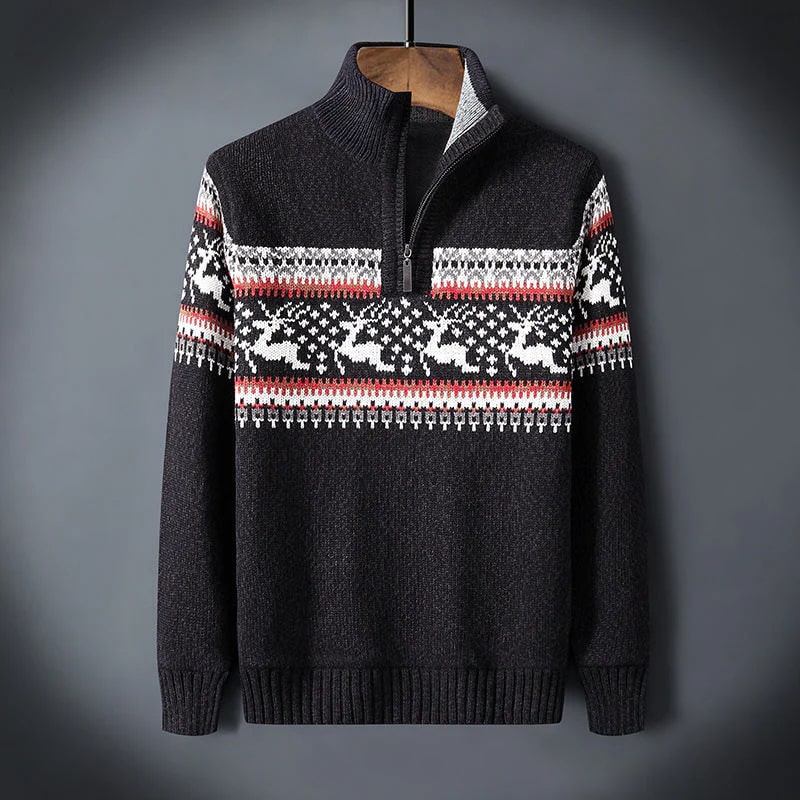 Aldrey Men's Wool Knit Quarter-Zip Christmas Sweater Pullover