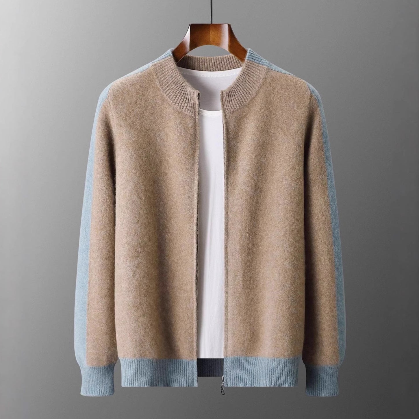 Elly Men's Lightweight Cashmere Jacket – Zip-Up with Contrasting Sleeve Design