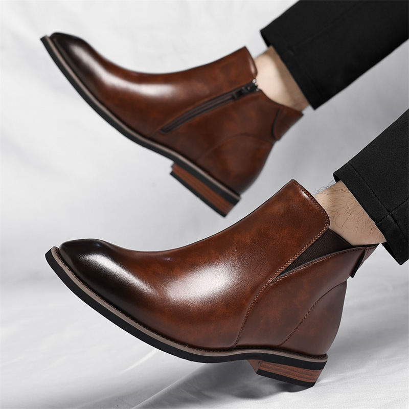 Caleb Men's Genuine Leather Slip-On Chelsea Boots with Cushioned Insole