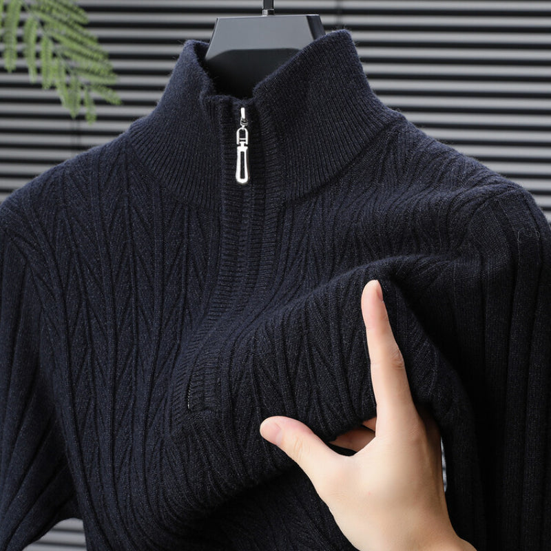 Canyon Men's Wool Blend Quarter-Zip Sweater with Ribbed Texture