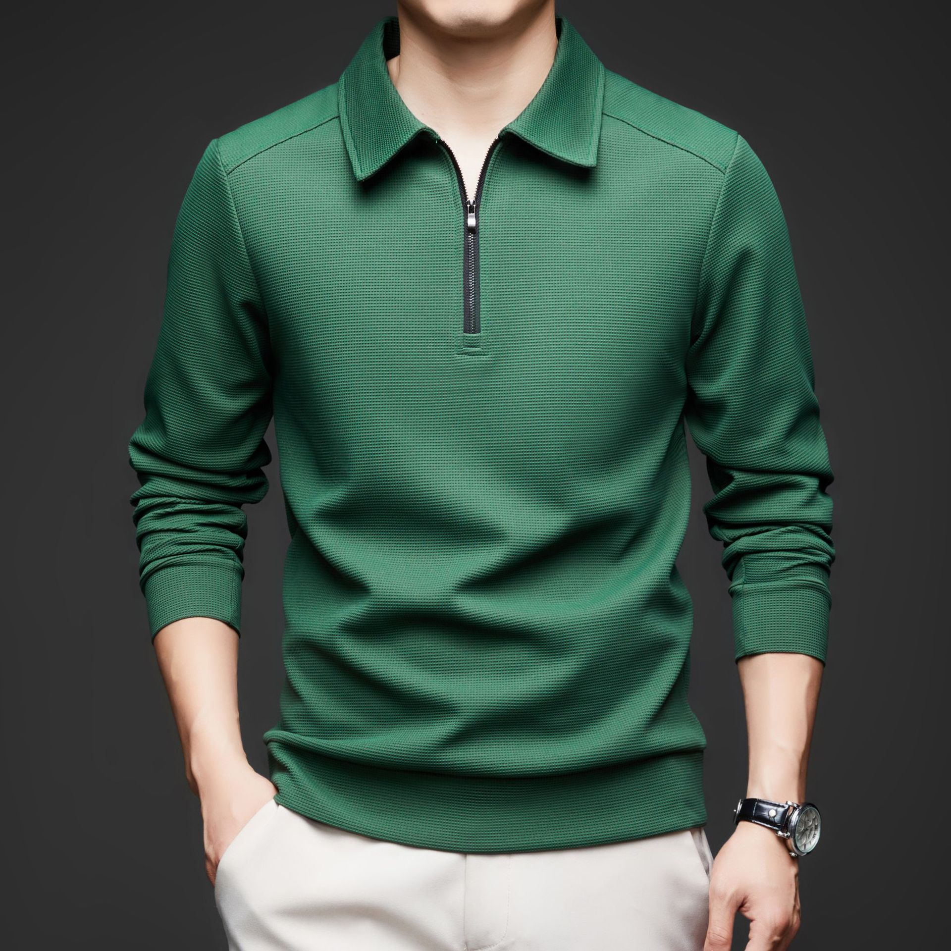 Easton Men's Tailored Fit Textured Stretch Knit Quarter Zip Pullover