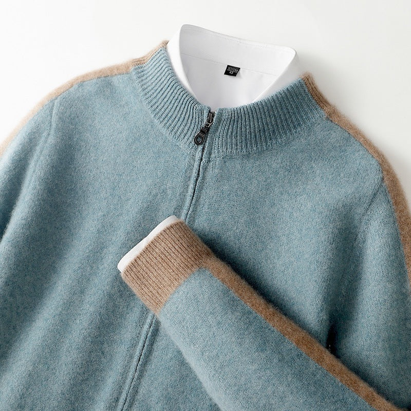 Elly Men's Lightweight Cashmere Jacket – Zip-Up with Contrasting Sleeve Design