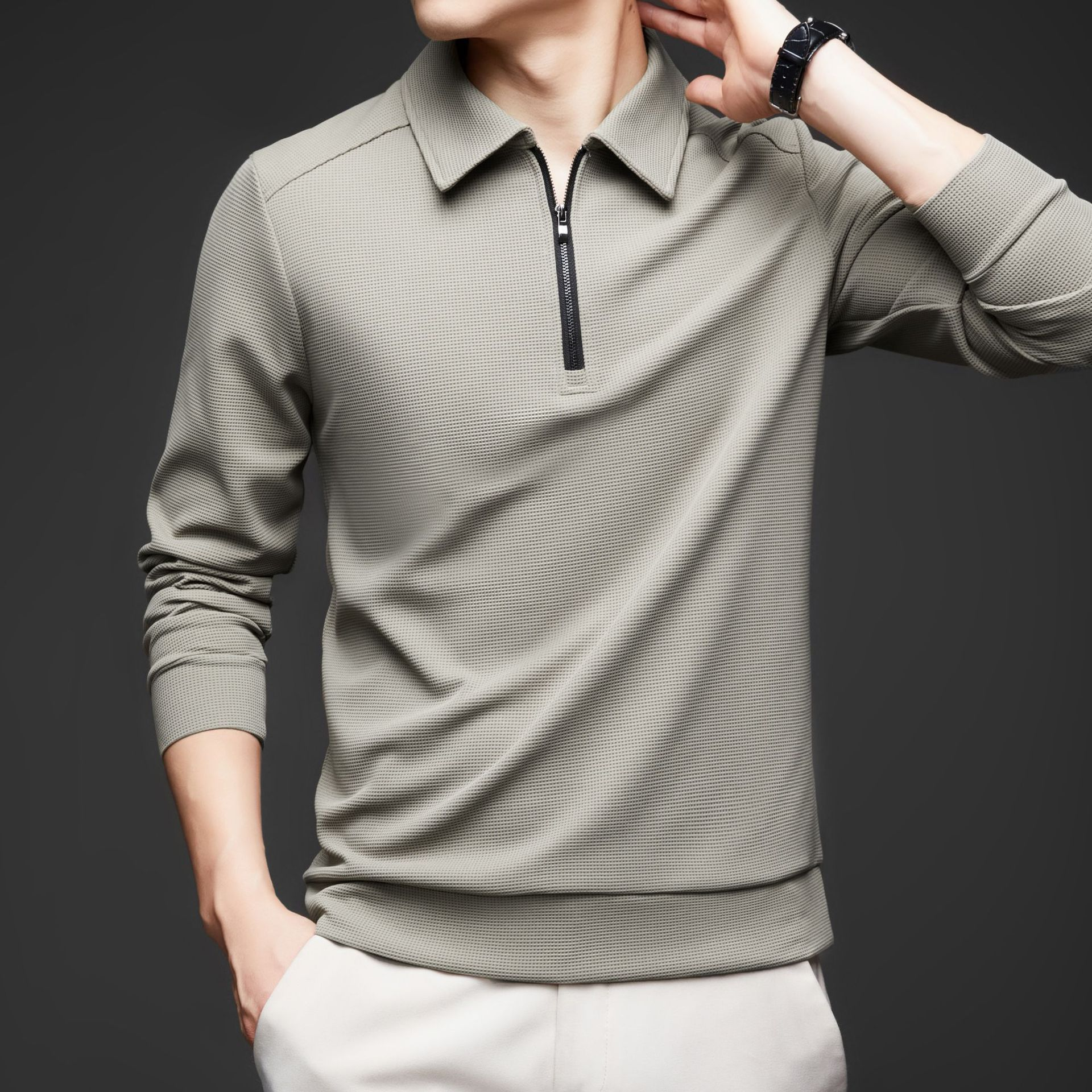 Easton Men's Tailored Fit Textured Stretch Knit Quarter Zip Pullover