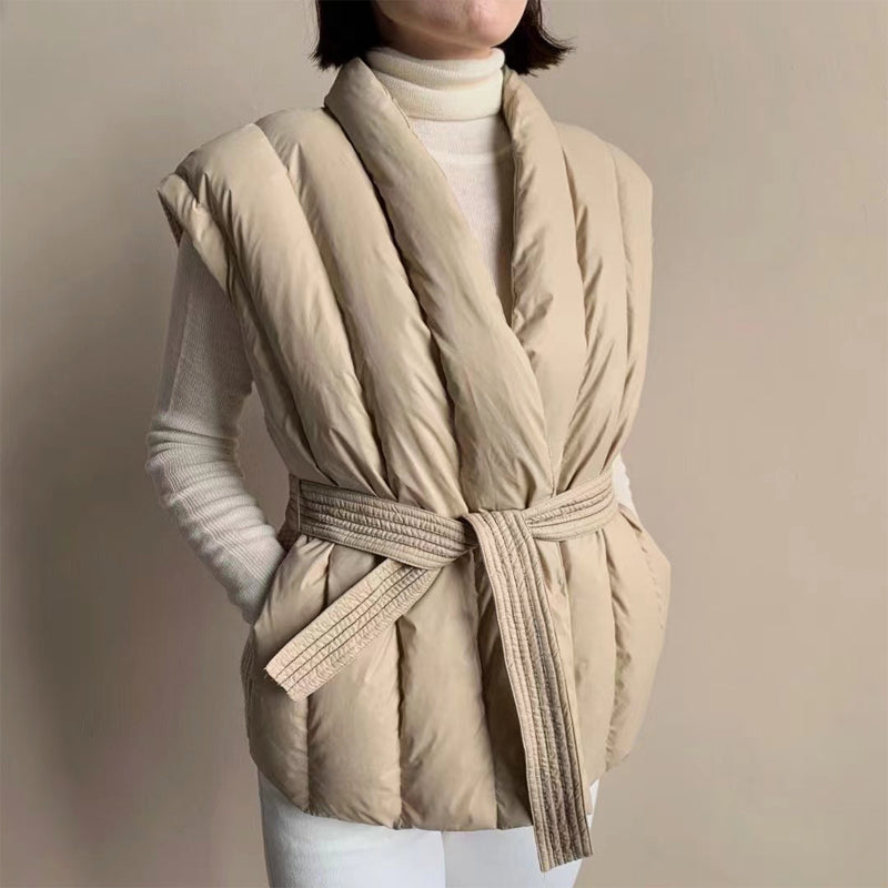Clara Women's Belted Quilted Down Puffer Vest