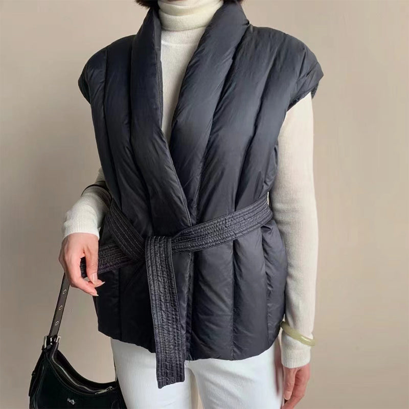 Clara Women's Belted Quilted Down Puffer Vest