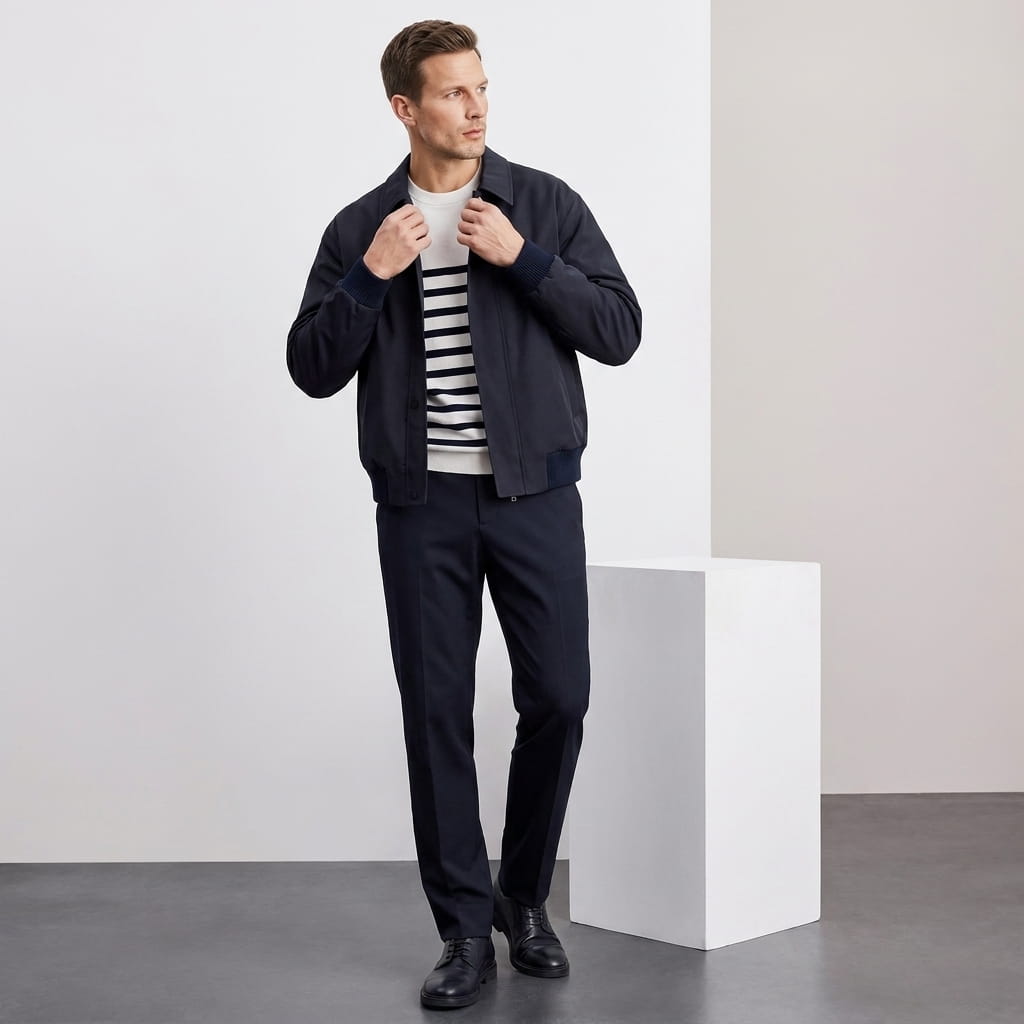 Mikael Turn-Down Collar Bomber Jacket – Ribbed Cuff Full-Zip Woven Classic Outerwear
