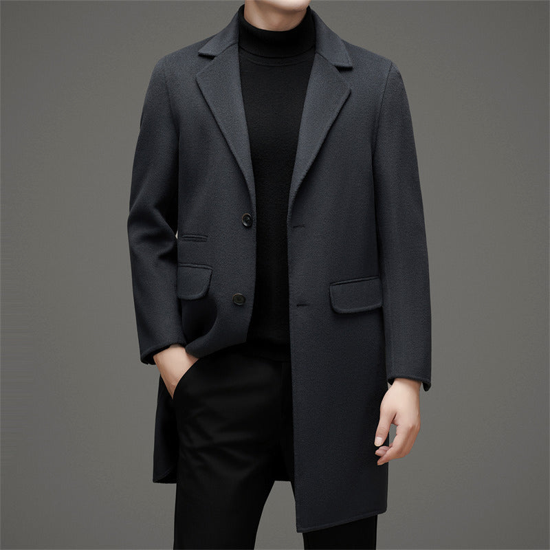 Adrien Men's Slim Fit Wool Blend Overcoat with Peak Lapel Design