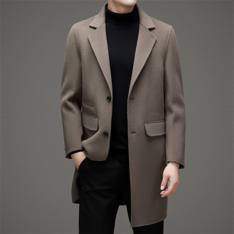 Adrien Men's Slim Fit Wool Blend Overcoat with Peak Lapel Design