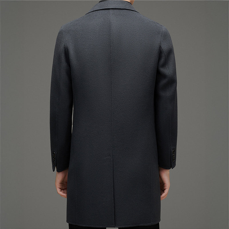 Adrien Men's Slim Fit Wool Blend Overcoat with Peak Lapel Design