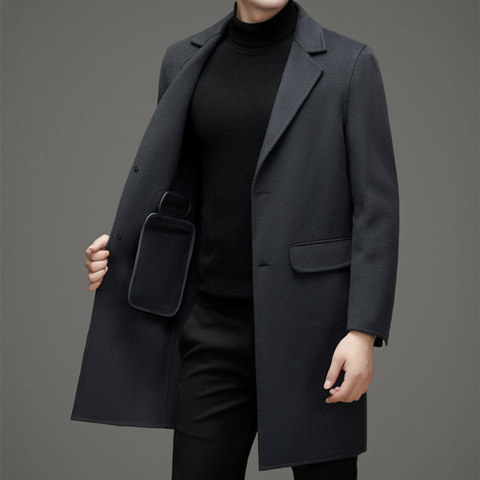 Adrien Men's Slim Fit Wool Blend Overcoat with Peak Lapel Design