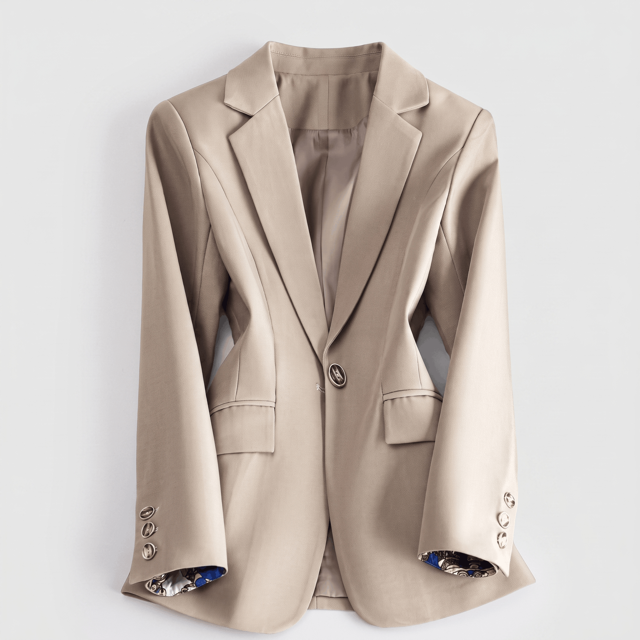 Noemi Single Button Blazer – Lightweight Notch Lapel Printed Cuff Facing Suit Jacket