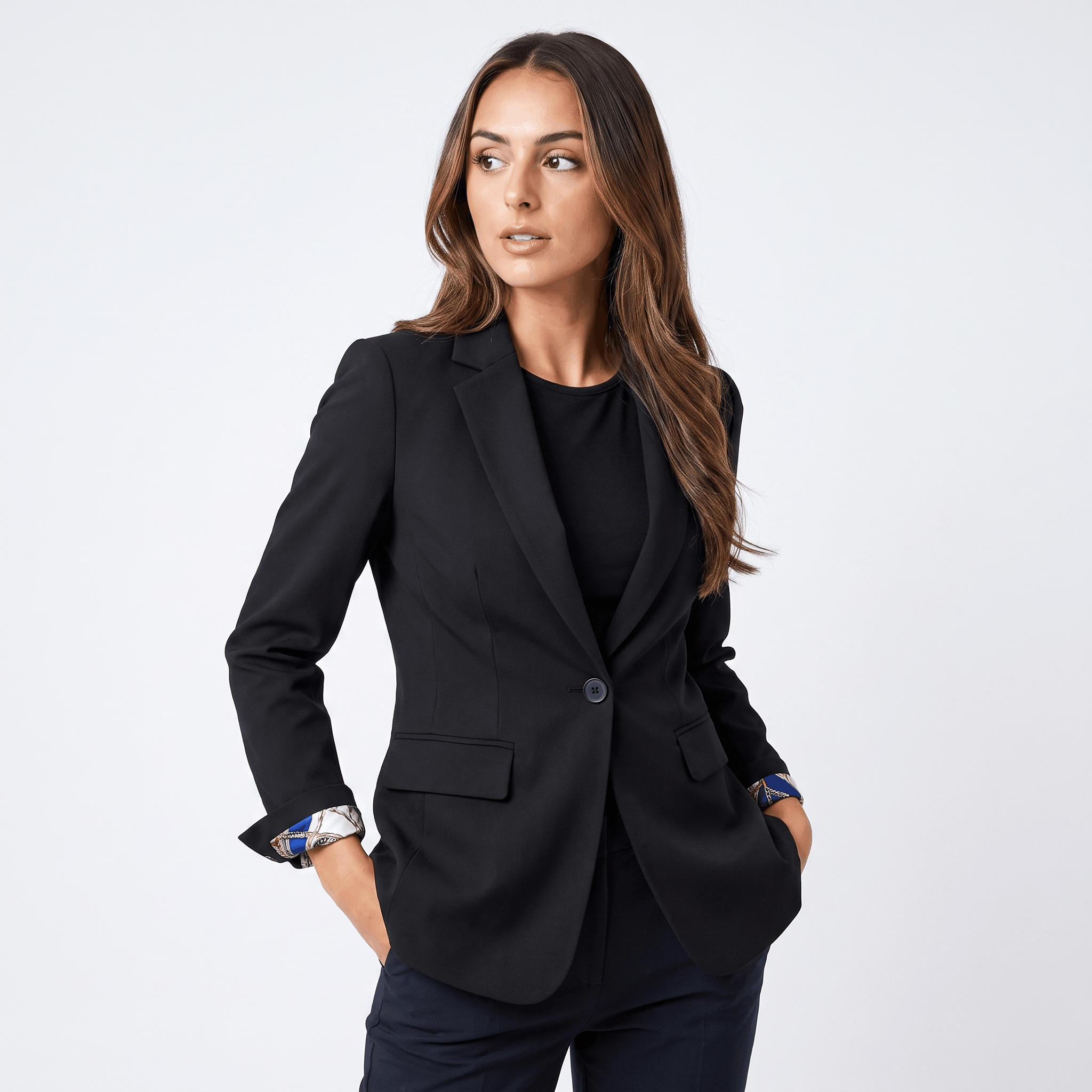 Noemi Single Button Blazer – Lightweight Notch Lapel Printed Cuff Facing Suit Jacket