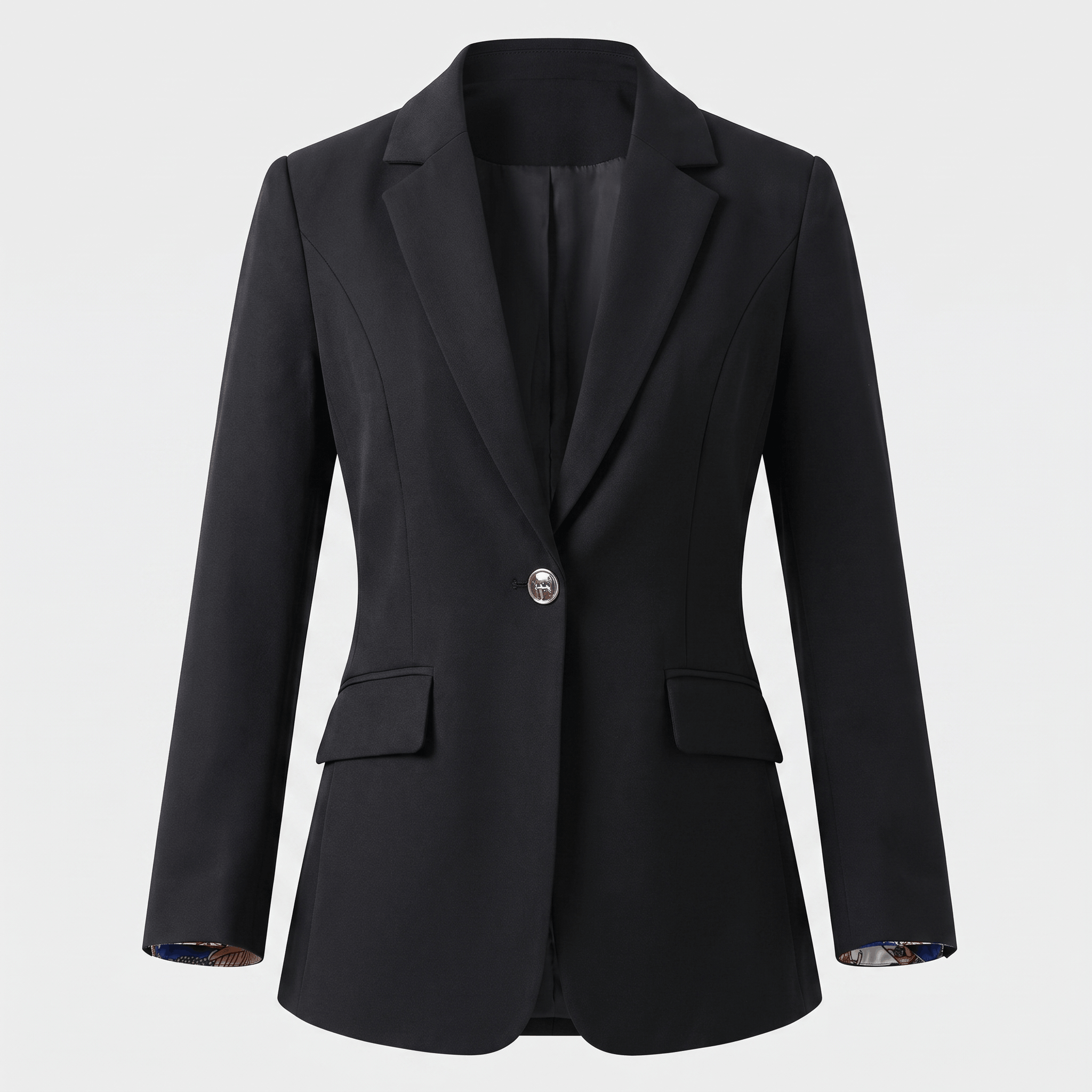 Noemi Single Button Blazer – Lightweight Notch Lapel Printed Cuff Facing Suit Jacket
