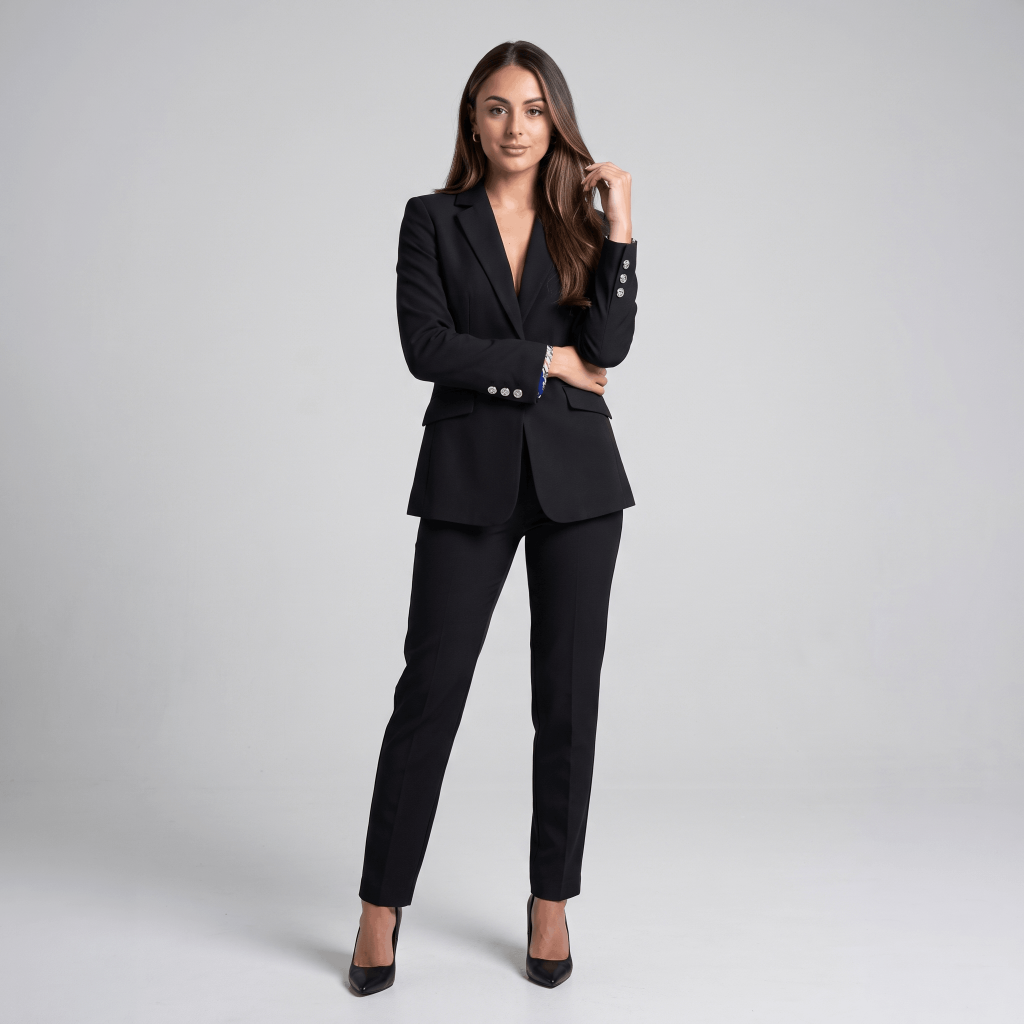Noemi Single Button Blazer – Lightweight Notch Lapel Printed Cuff Facing Suit Jacket