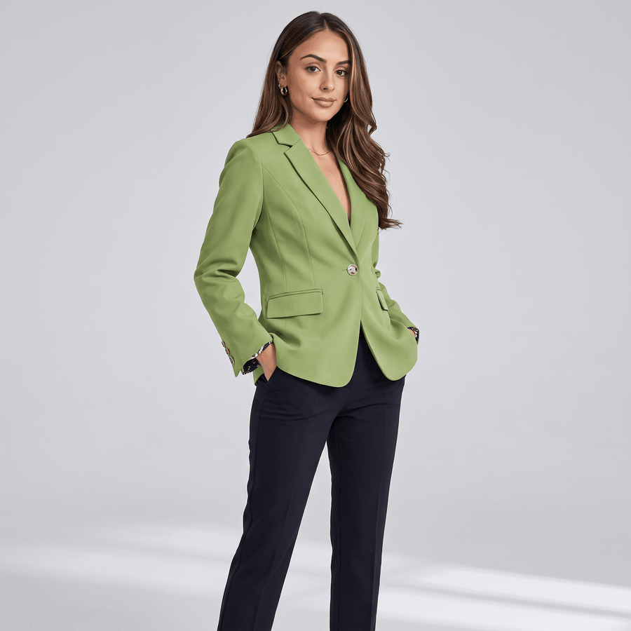 Noemi Single Button Blazer – Lightweight Notch Lapel Printed Cuff Facing Suit Jacket