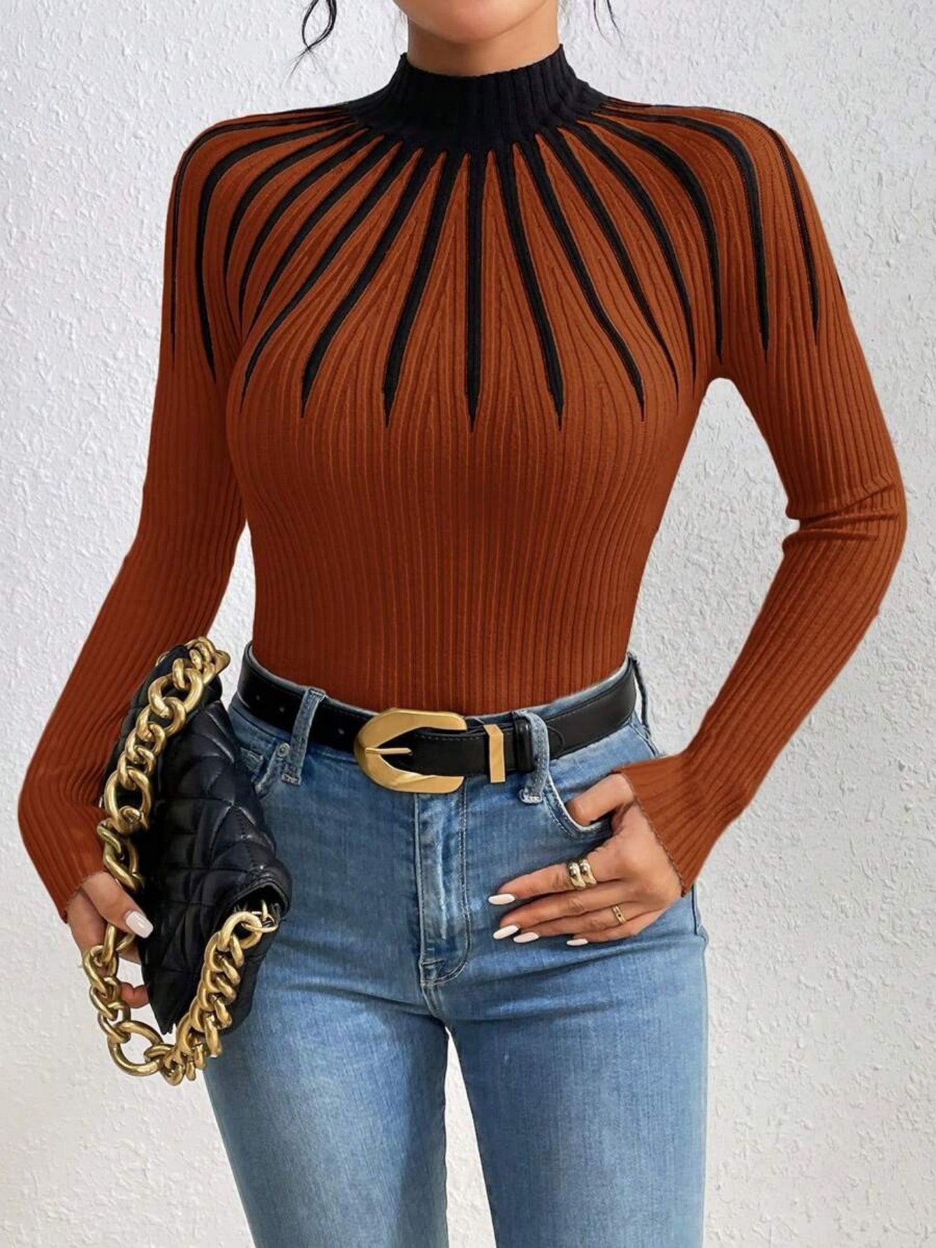 Alona Women's Ribbed Knit High Neck Slim Fit Sweater Pullover