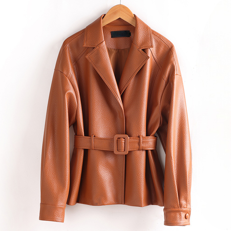 Bea Women's Retro Belted Sheepskin Leather Jacket – Stylish Outerwear