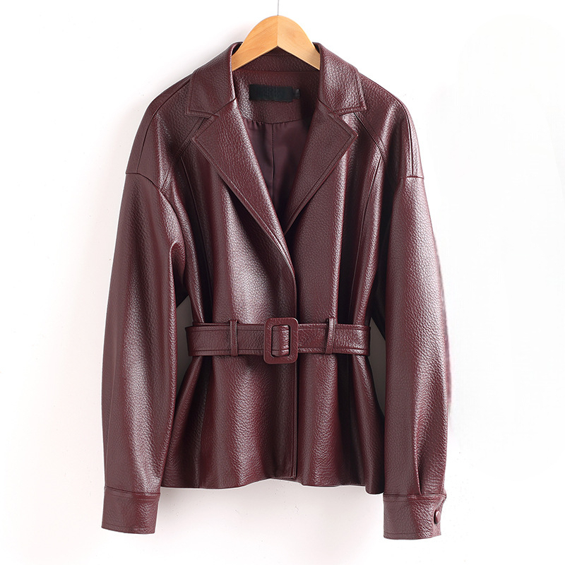 Bea Women's Retro Belted Sheepskin Leather Jacket – Stylish Outerwear