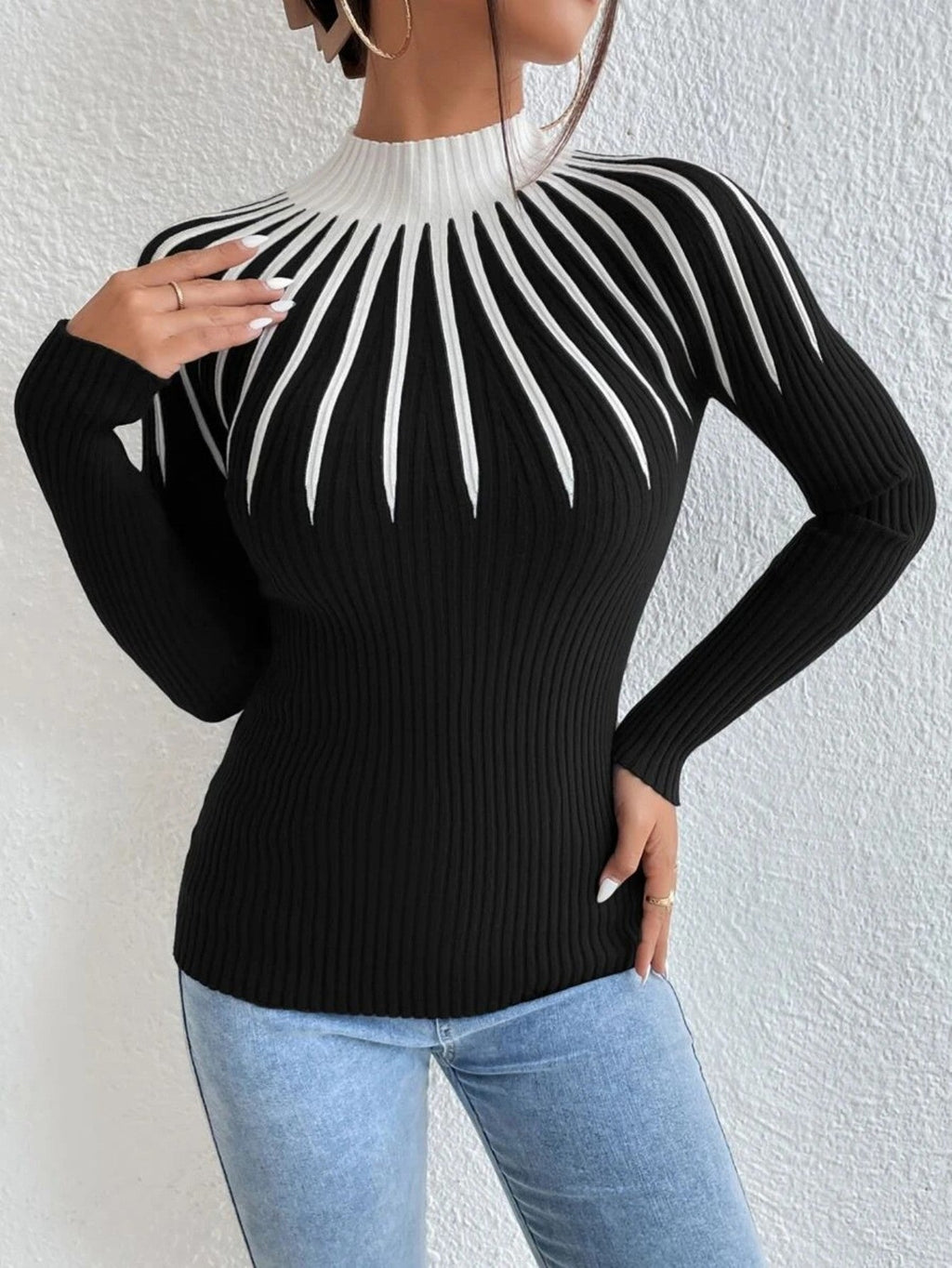 Alona Women's Ribbed Knit High Neck Slim Fit Sweater Pullover