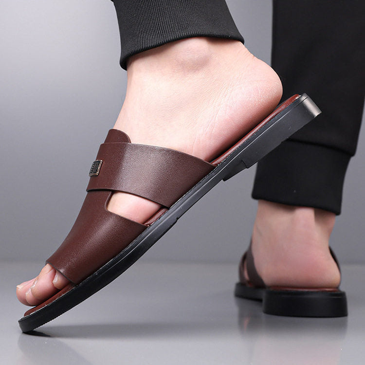 Ravello Genuine Leather Slide Sandals – Hand-Stitched Cushioned Summer Sandal
