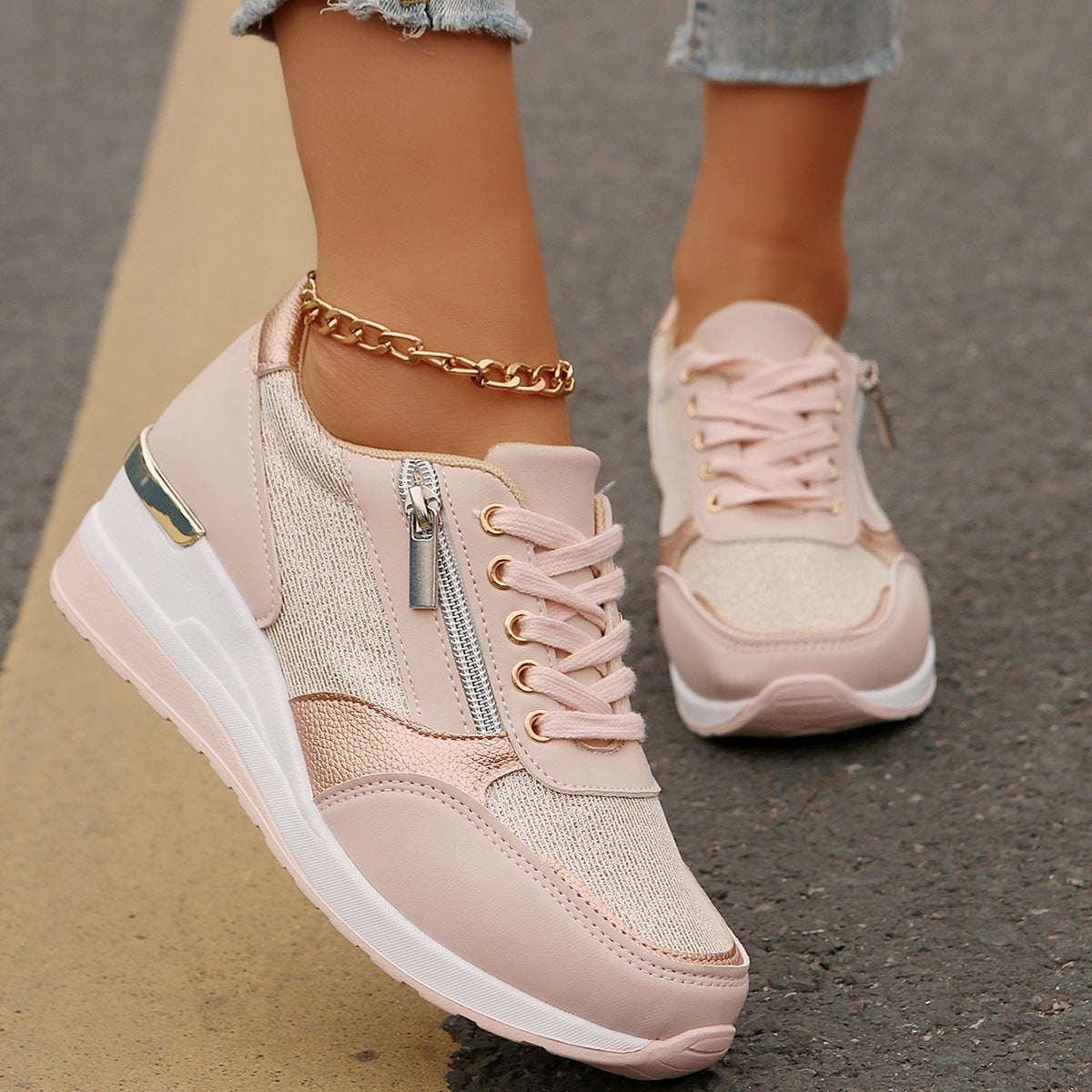 Arlyn Lightweight Wedge Sneakers – Breathable Cushioned Comfort Casual Shoes