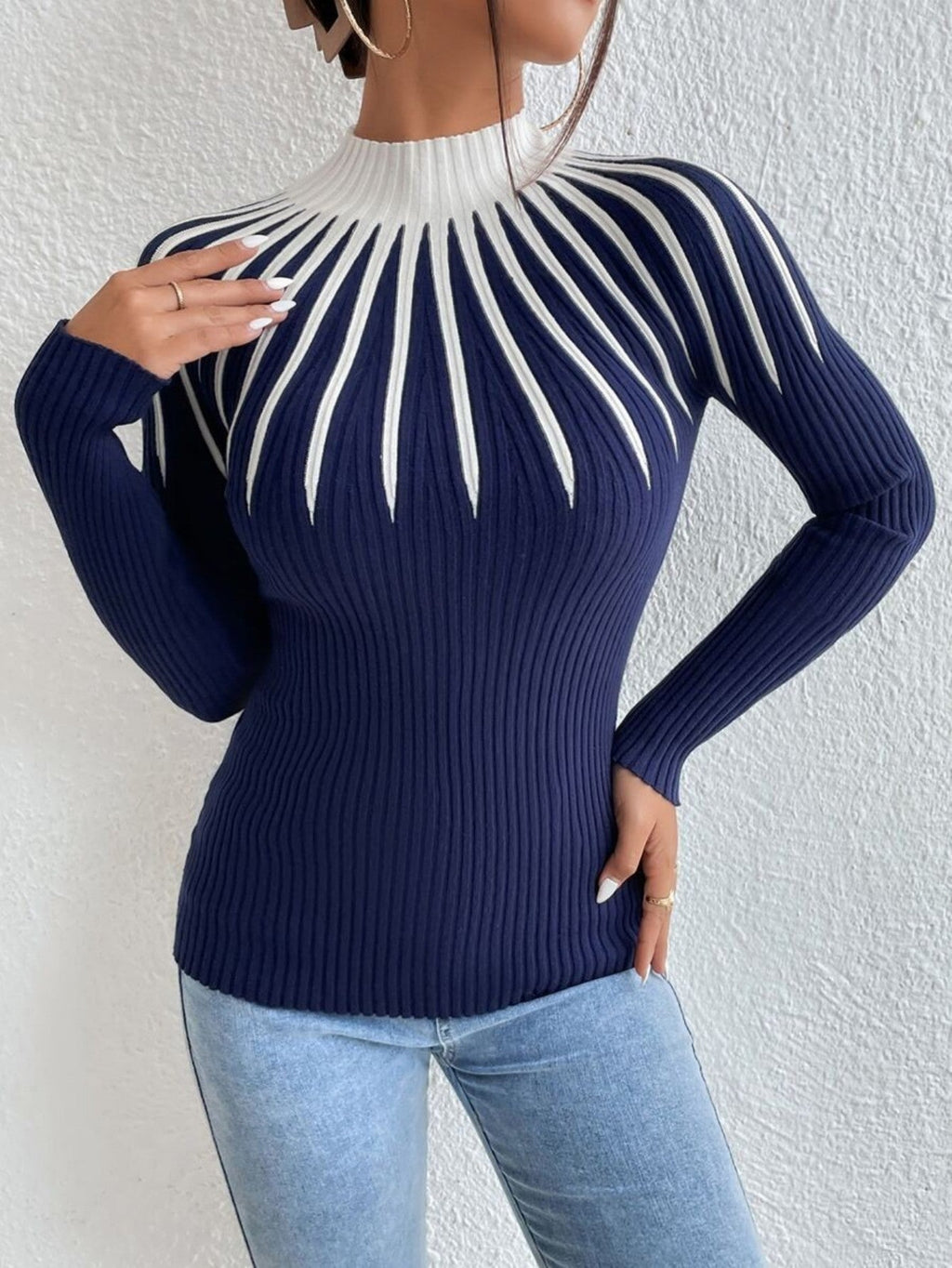 Alona Women's Ribbed Knit High Neck Slim Fit Sweater Pullover