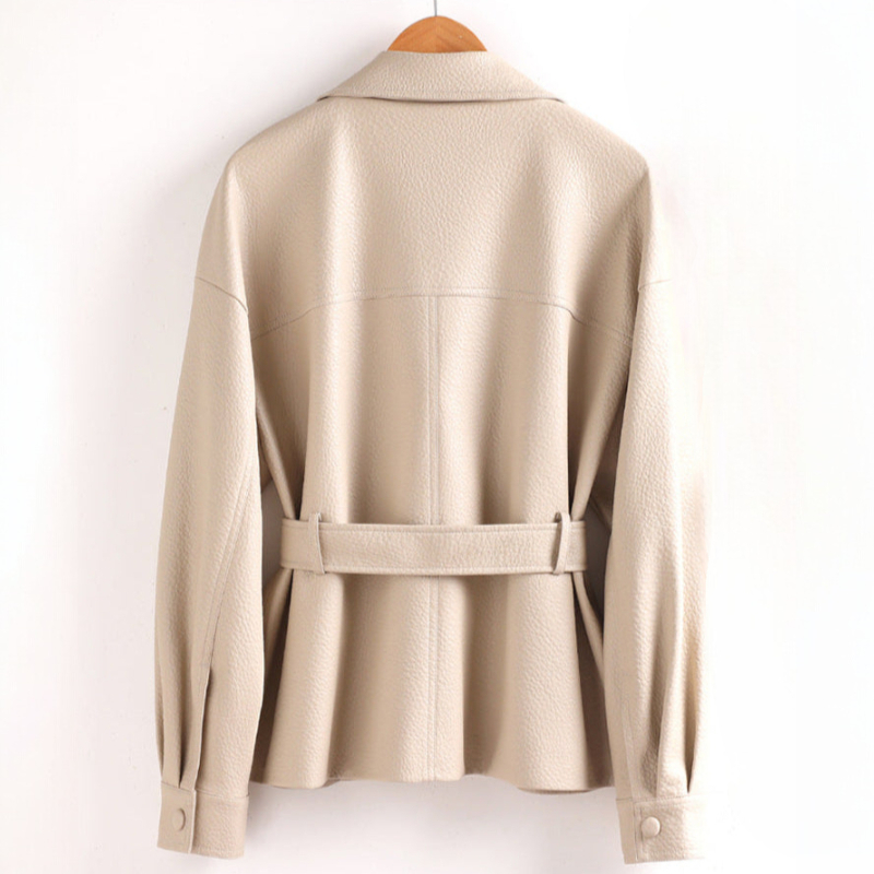 Bea Women's Retro Belted Sheepskin Leather Jacket – Stylish Outerwear