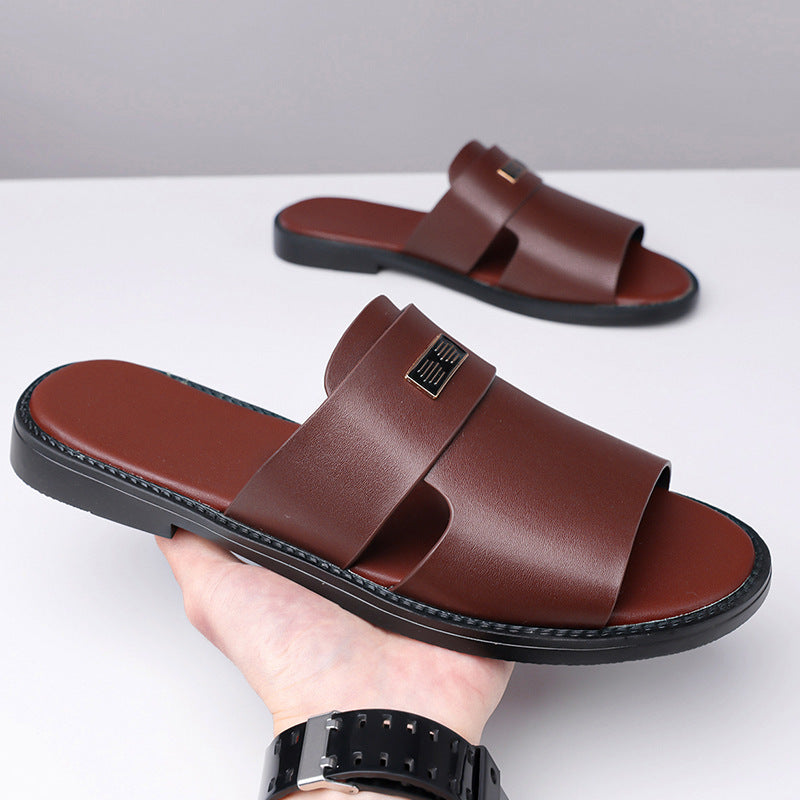 Ravello Genuine Leather Slide Sandals – Hand-Stitched Cushioned Summer Sandal